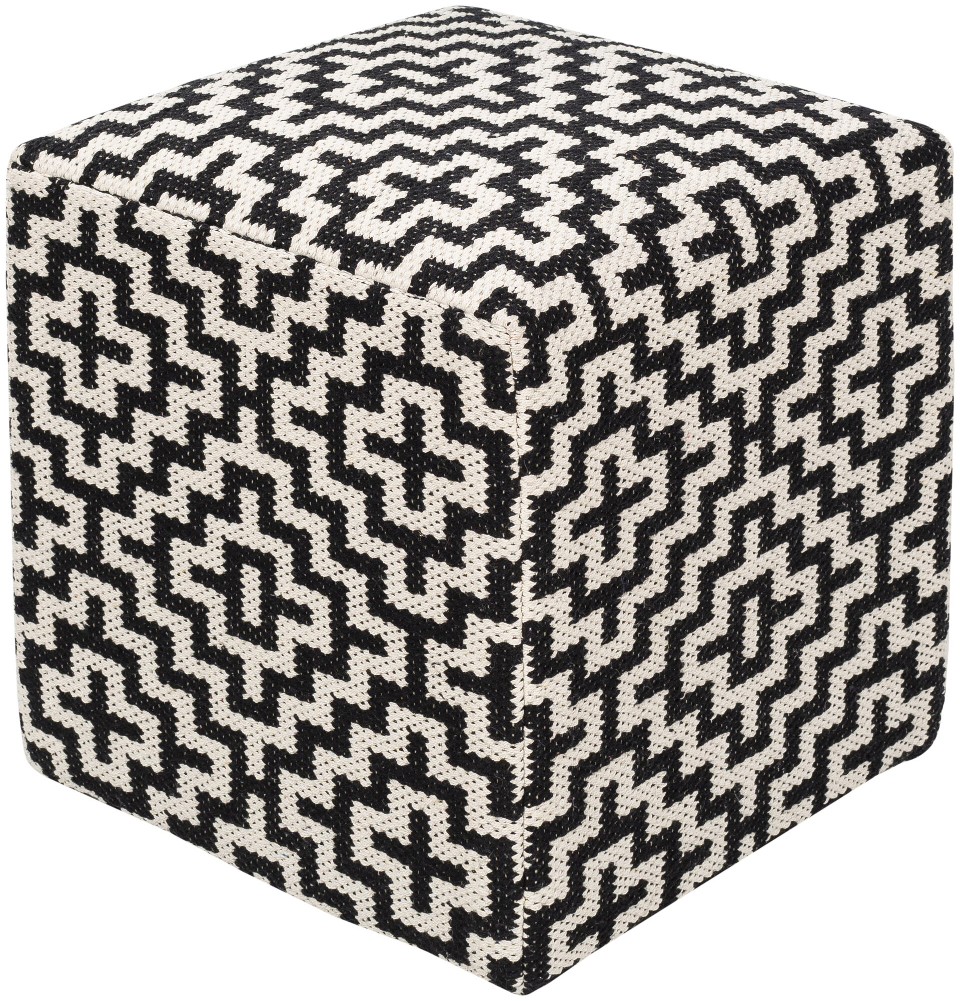 Natural and White Great Deal Furniture Annabelle Contemporary Wool and Cotton Pouf Ottoman