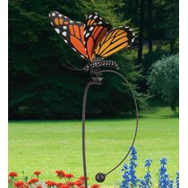 Garden Stake Butterfly Fuchia Purple Metal Etched Pattern Wings Marbles 18" New 