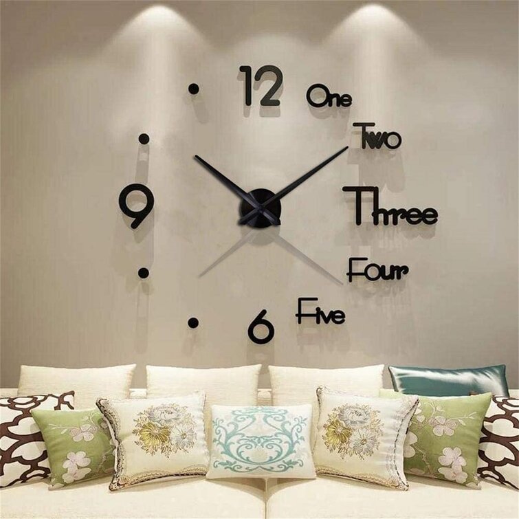 Free Design Size for Restaurant Office Hotel Bedroom Living Room Easy to Use DIY Clock Wall Decal Clock Large 3D Wall Clocks Mute Large Frameless Wall Clocks
