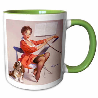 East Urban Home Continuum Print Of Elvgren Pinup Playing With Kitten Coffee Mug Wayfair