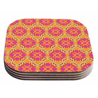 Set of 4 4 x 4 Multicolor KESS InHouse Alison CoxonPolka Dot Purple Yellow Coasters