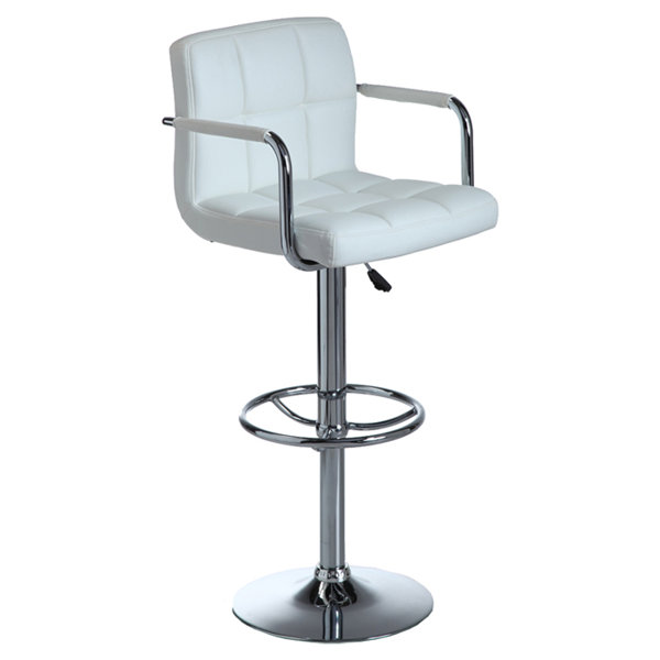 Modern Adjustable Height Swivel Barstool Bar Stool Pub Chair Kitchen Island Counter Set of 2 Amelia Bar Stool Leather PU Upholstered Stool Chrome Base with Backrest /& Footrest Stool White