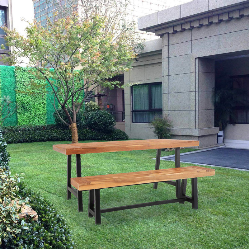 Gracie Oaks Outdoor Patio Acacia Wood Bench 63 0 L X 14 4 W X 17 9 H Oil Finished Backless Wooden Garden Park Bench For Patio Porch Modern Slim Outdoor Dining Furniture Teak Colour