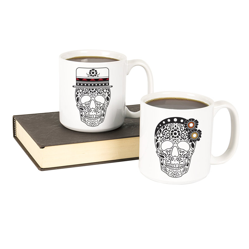 The Holiday Aisle Myrick His And Hers Sugar Skull Large 2 Piece Myrick His And Hers Sugar Skull Large 2 Piece Coffee Mug Set