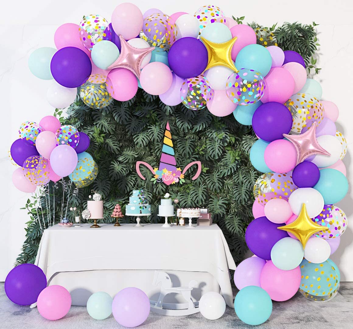 Unicorn Party Supplies/Decorations Kits for Birthday with Cake Topper Confetti