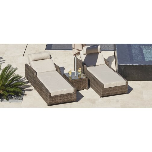 Rezendes Reclining Chaise Lounge Set with Cushions and Table
