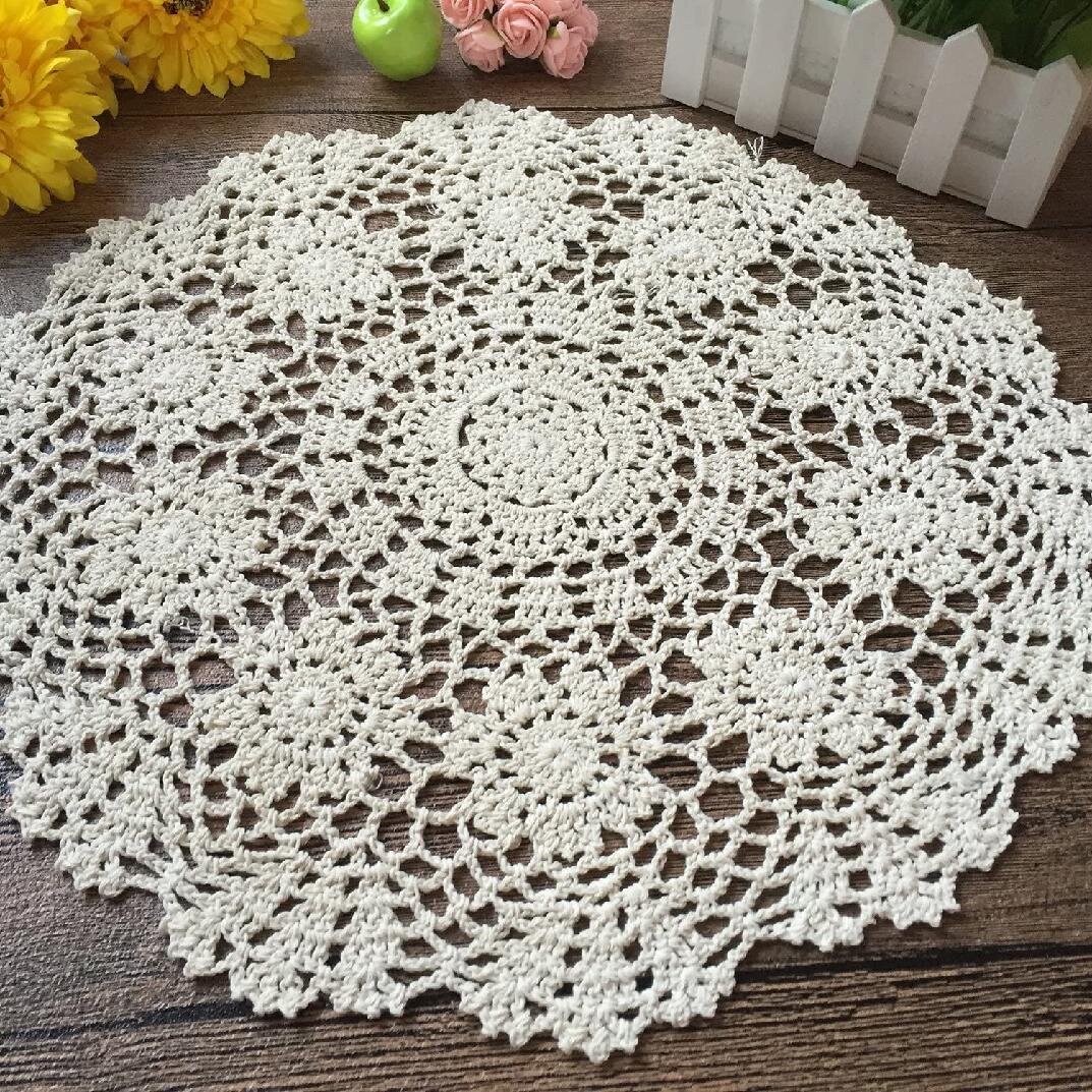 7 inch White Crochet Cotton Lace Table Placemats Doilies 4pc 