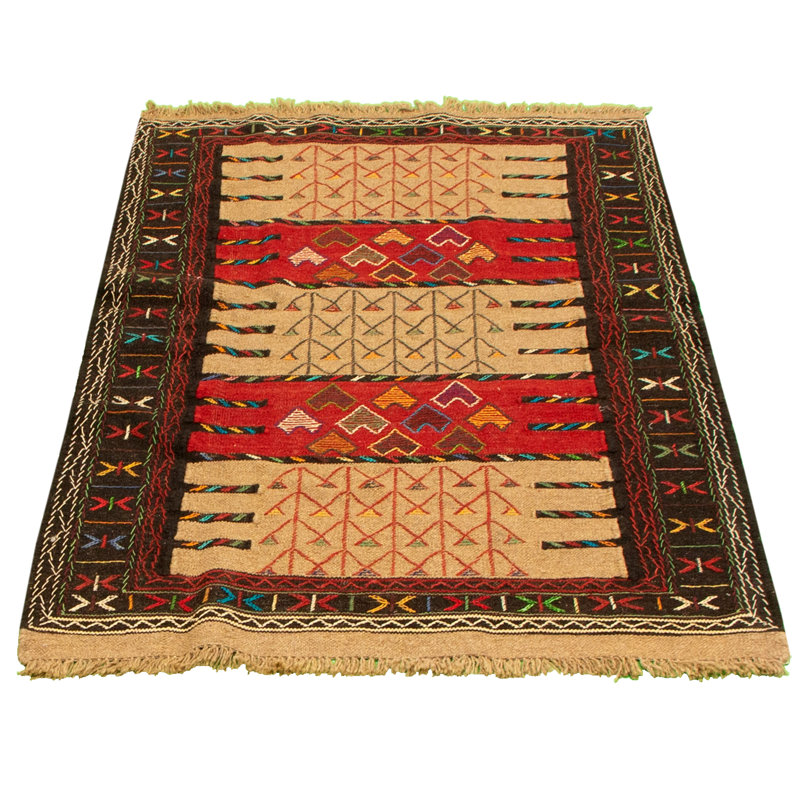 Millwood Pines Southwestern Handmade Kilim 3 7 X 5 9 Wool Red Tan Area Rug Wayfair