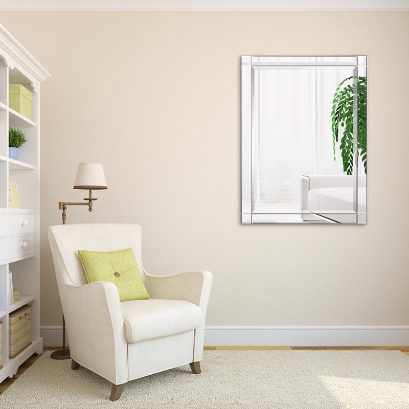 Wrought Studio Modern Squared Corner Beveled Rectangle Wall Mirror
