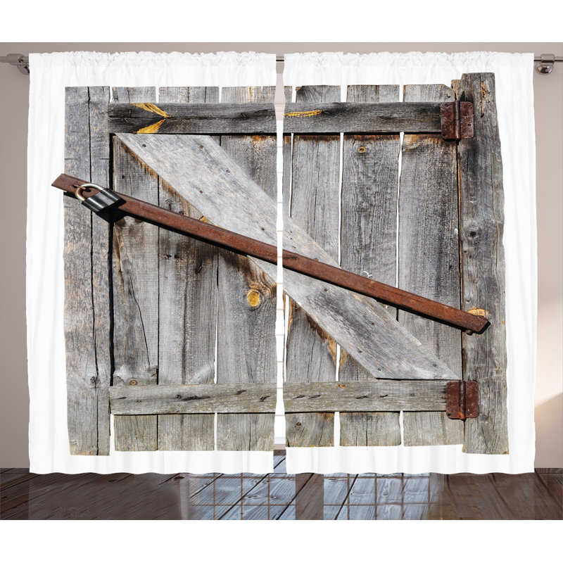 East Urban Home Rustic Aged Wood Barn Door With Rusty Crossed Locks Abandoned Ancient Western Farmhouse Design Graphic Print Text Semi Sheer Rod Pocket Curtain Panels Wayfair