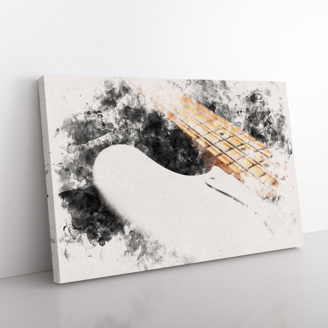 Rosalind Wheeler Strings Of A White Bass Guitar Watercolour