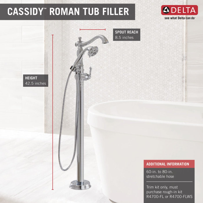 Delta Cassidy Floor Mount Freestanding Tub Filler Trim With