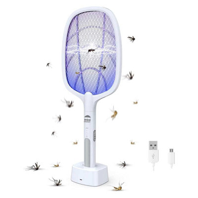 WBM SMART 2 in 1 Electric Bug Zapper, Mosquitoes Trap Lamp & Racket, USB Rechargeable Electric Fly Swatter
