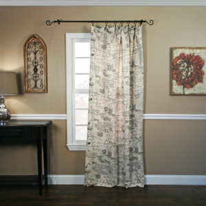 Script Crushed Taffeta Tailored Graphic Print & Text Semi-Sheer Rod Pocket Single Curtain Panel