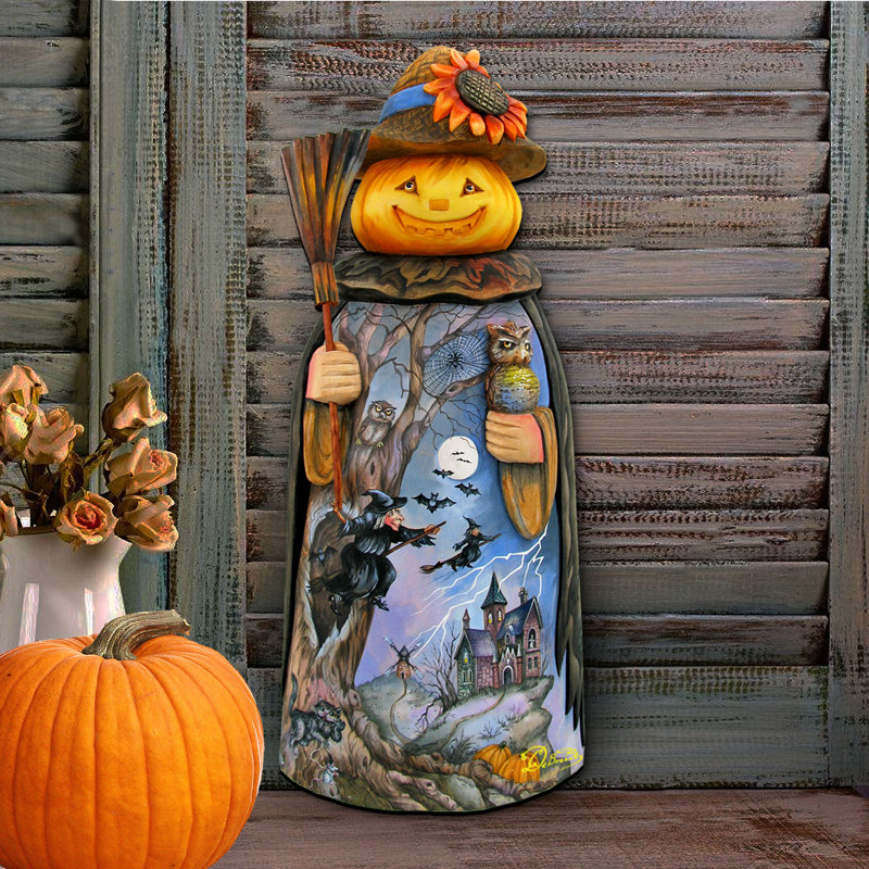 The Holiday Aisle Halloween Scare Craw Pumpkin Head Holiday Shaped Wood Door Hanger Wall Decor Wayfair