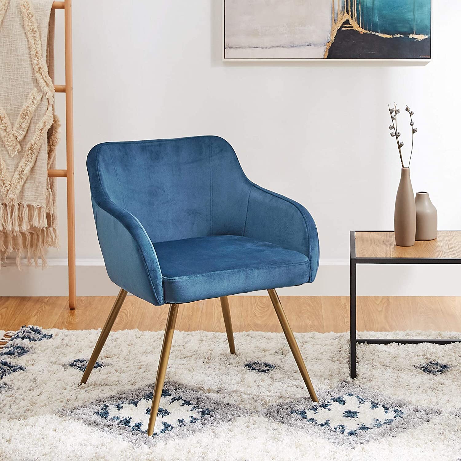 2, Blue1 Dining Chairs Set of 2 Mid Century Modern Velvet Kitchen Chairs Wood and Metal Legs Accent Side Chair for Living Room and Dinning Room