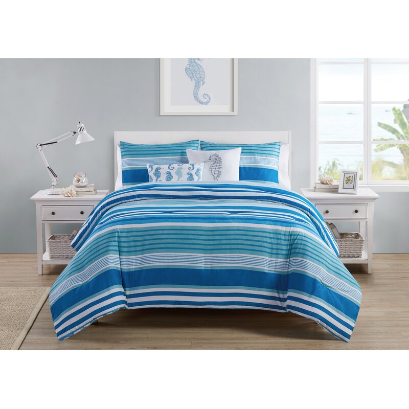 Highland Dunes Home Brody Reversible Blue Stripe Duvet Cover Set