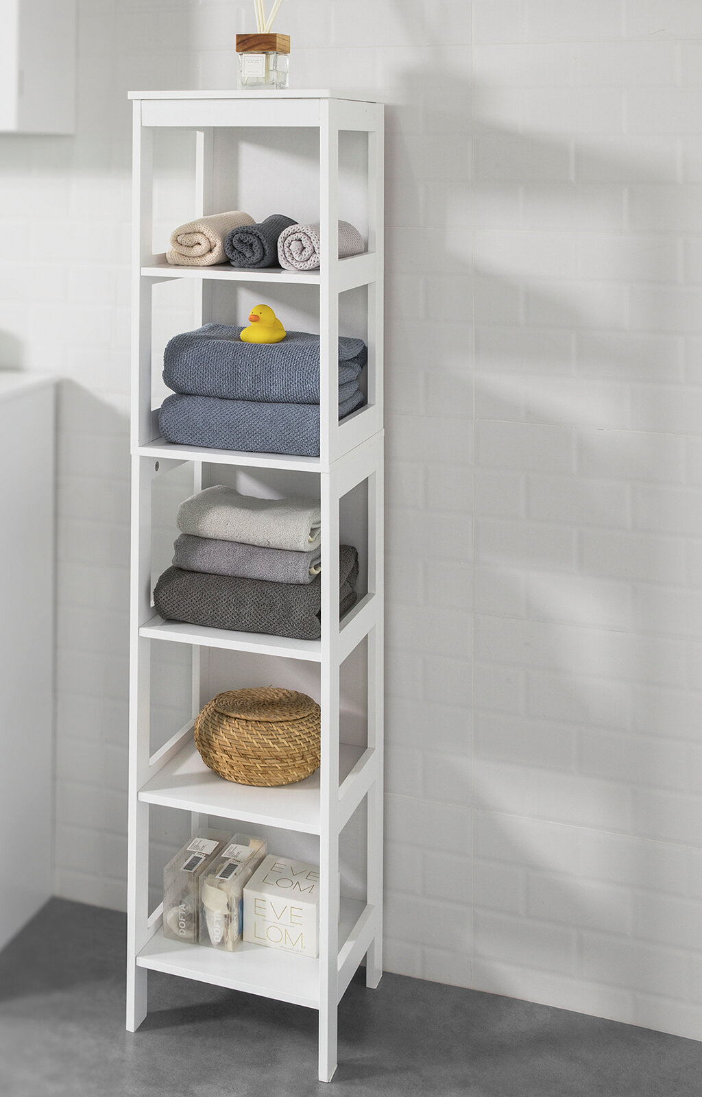 bathroom floor shelving unit