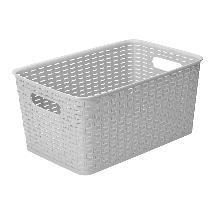 gray plastic storage bins