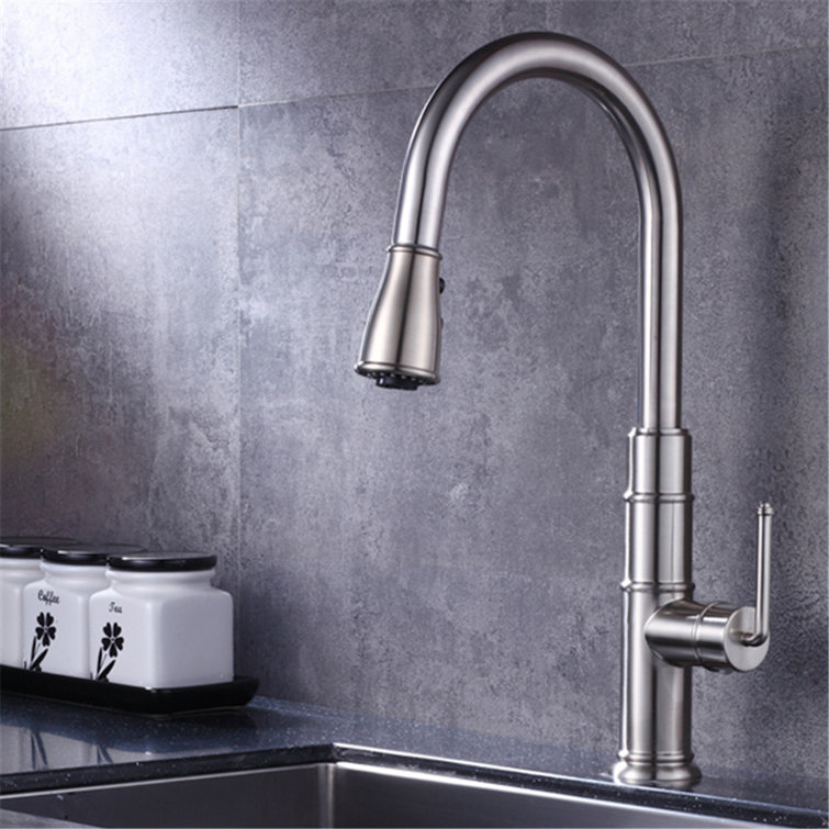 Kitchen Faucet Pull Down Single Level Stainless Steel, Kitchen Sink Faucet  With Pull Down Sprayer, Single Handle High Arc Pull Out Kitchen Faucet