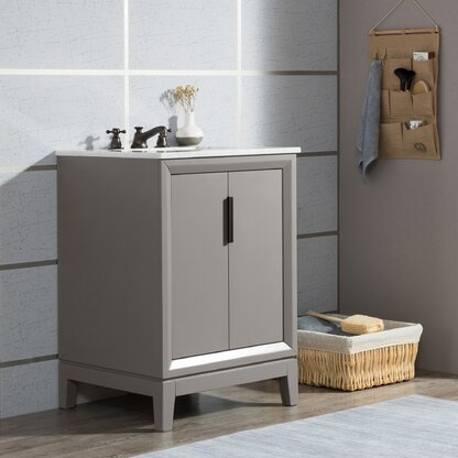24" Wall Mounted Bathroom Vanity Ceramic Sink Drawer Natural Vanity Cabinet Set 
