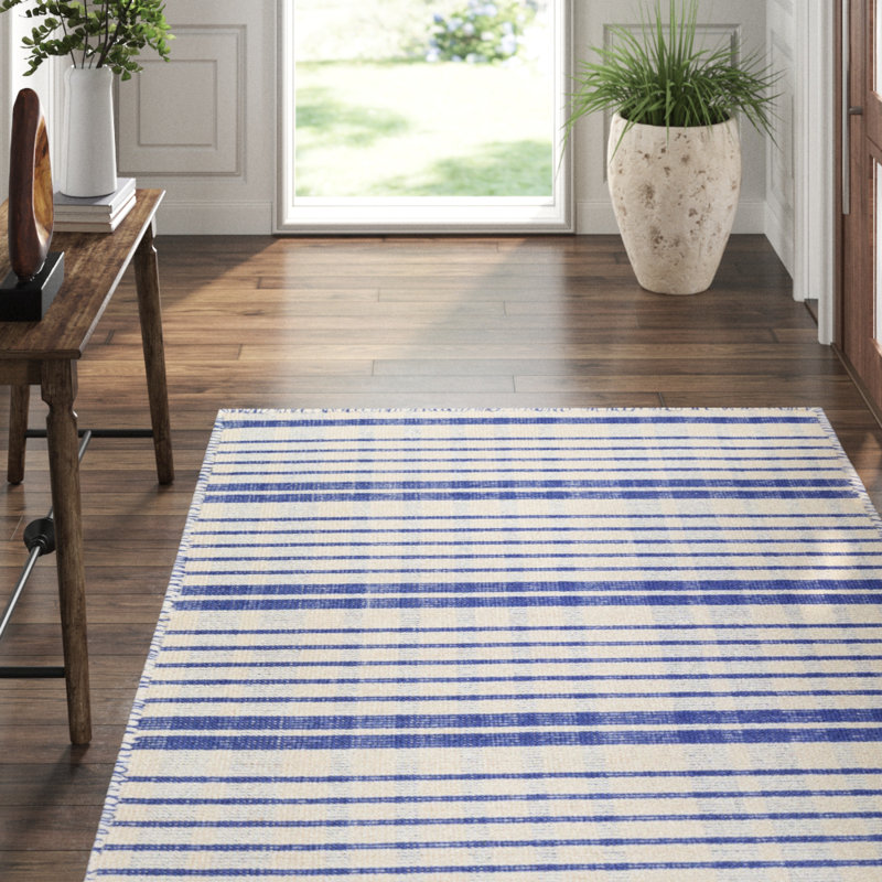 Dash And Albert Rugs Guilford Plaid Handmade Flatweave Cotton Blue Beige Area Rug Perigold