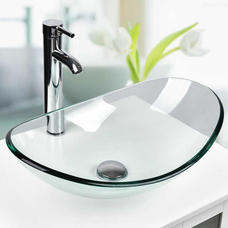 Tempered Glass Bathroom Vessel Sink Washroom Natural Clear Vanity Hotel Basin Tempered Glass Bathroom Vessel Sink Washroom Natural Clear Vanity Hotel Basin