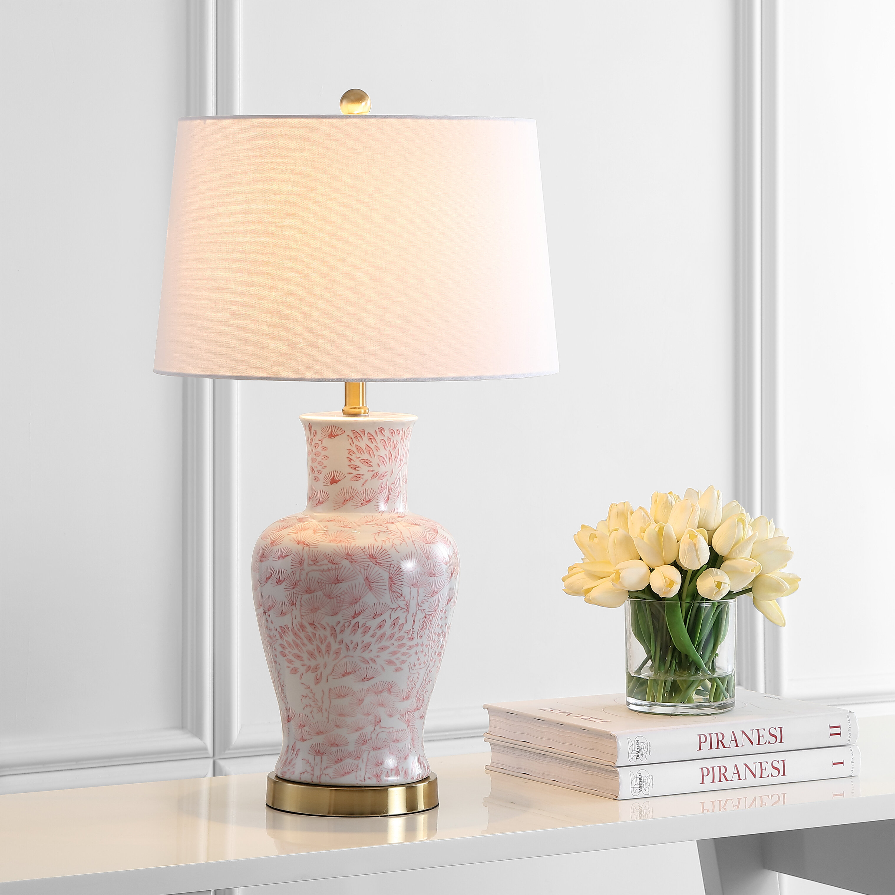 blush and gold table lamp