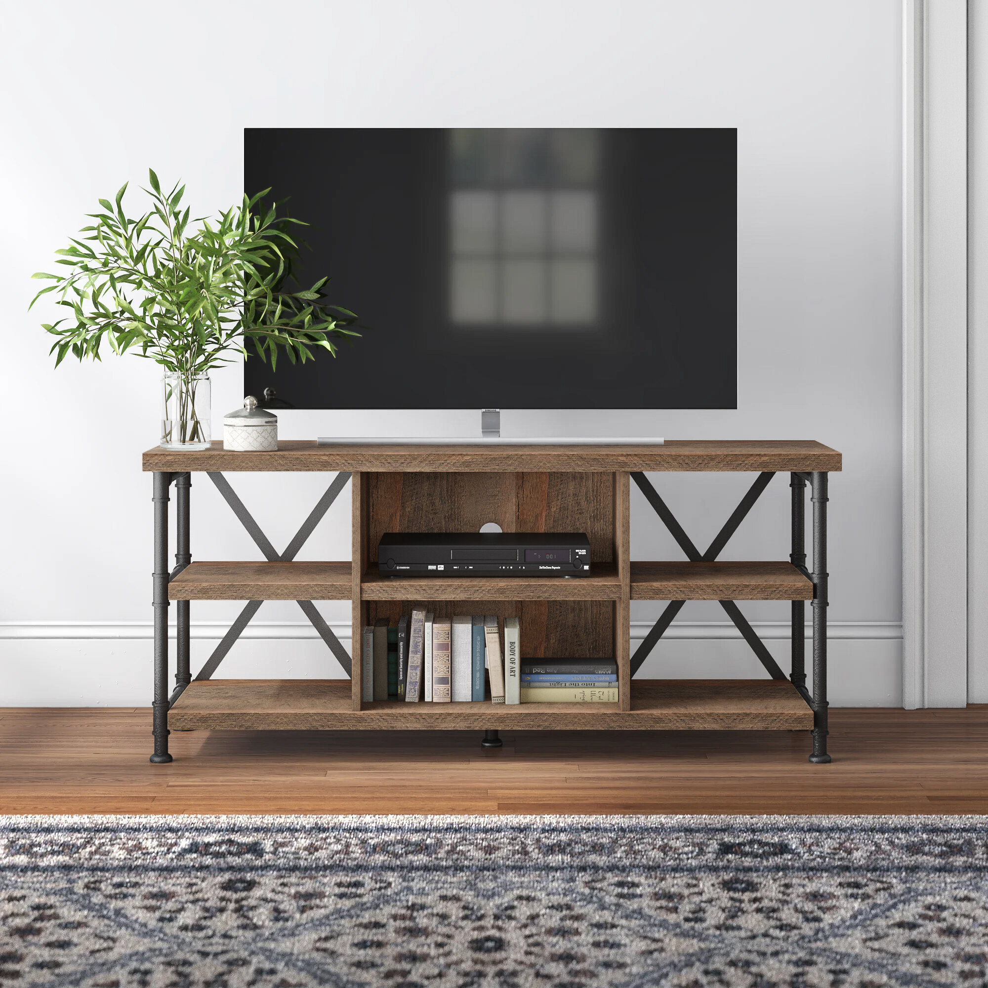 Grey NSDUS-JSLP-BS-TV002 SogesHome 58 inch Wooden TV Stand Universal TV Stand with Cubes Entertainment Center with Storage Living Room Storage Cabinet Side Table 