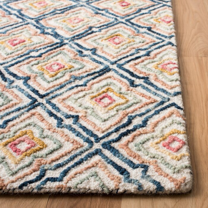 Bungalow Rose Rubalcava Handmade Wool Ivory/Navy Rug & Reviews | Wayfair