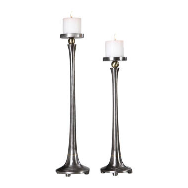 SUMMIT Rogaska Crystal Multi-Sided Tall Single Light Candlestick 12" Set of 2 