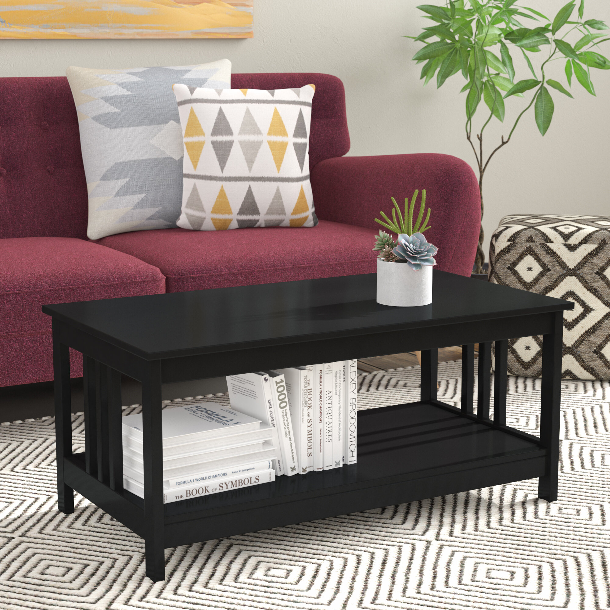 Coffee Table 37.9 in D x 17.1 in W x 19 in H 2-Front Drawers Wood Black