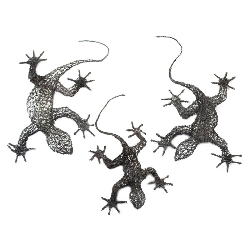 17 Stories 3 Piece Lizard Trio Steel Wall Decor Set Wayfair