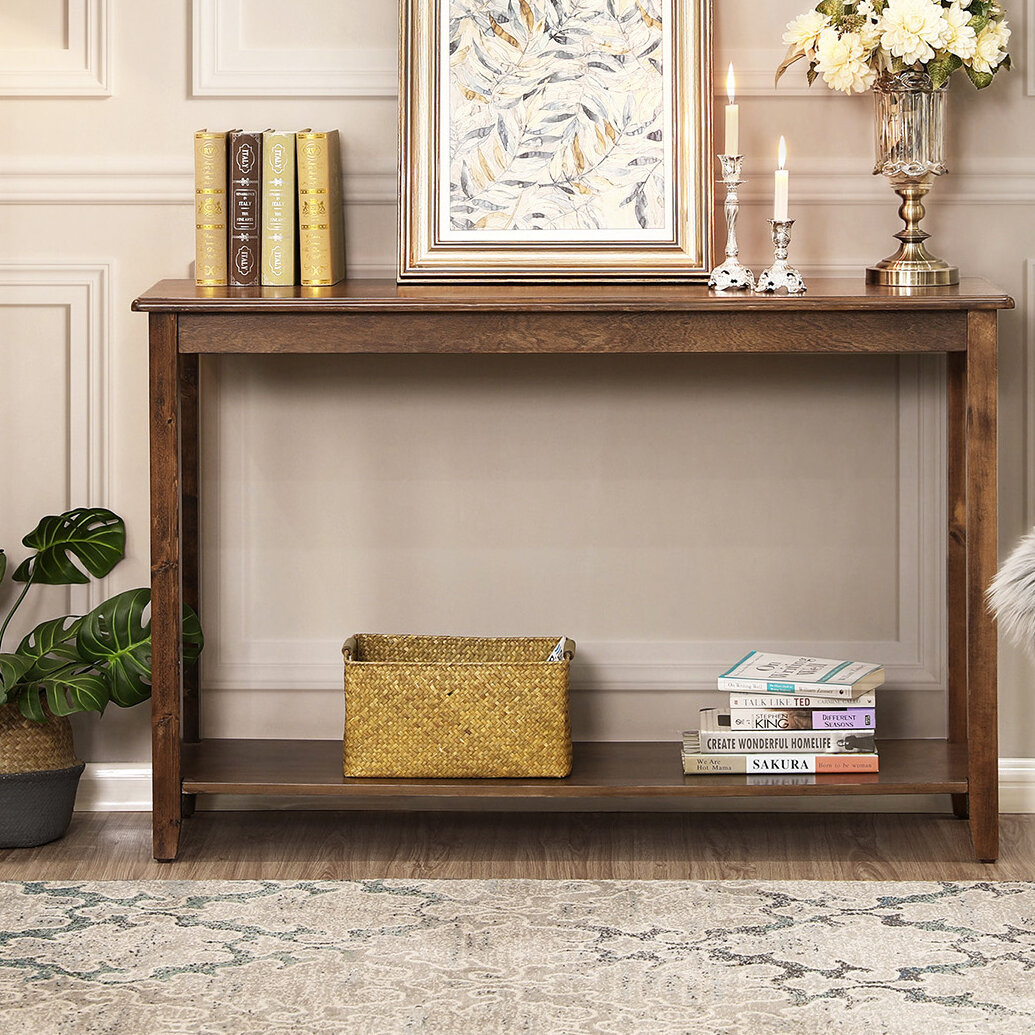 Classic Console Table Carved Legs 2 Drawers And Shelf White Hall Table