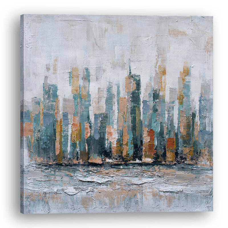 Ebern Designs City By The Sea Oil Painting Print On Wrapped