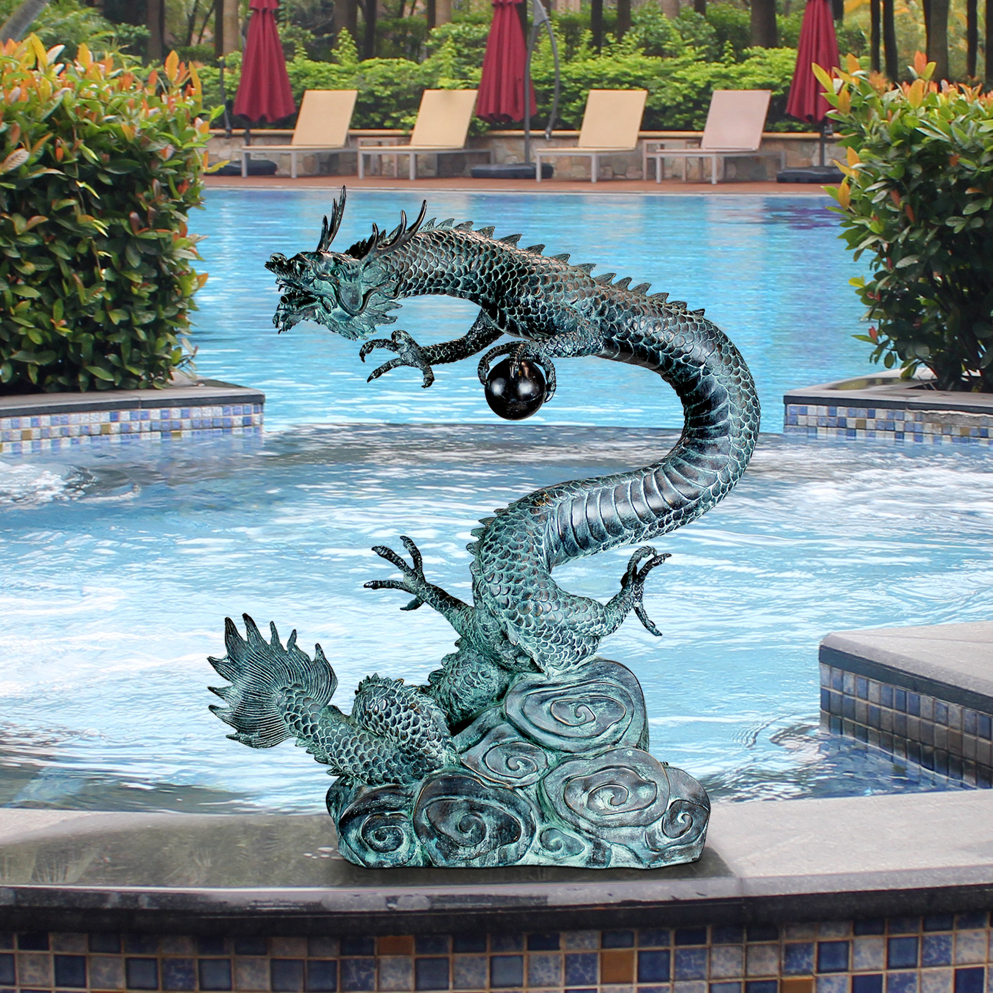 Design Toscano Asian Dragon with Oriental Power Orb Garden Statue Wayfair