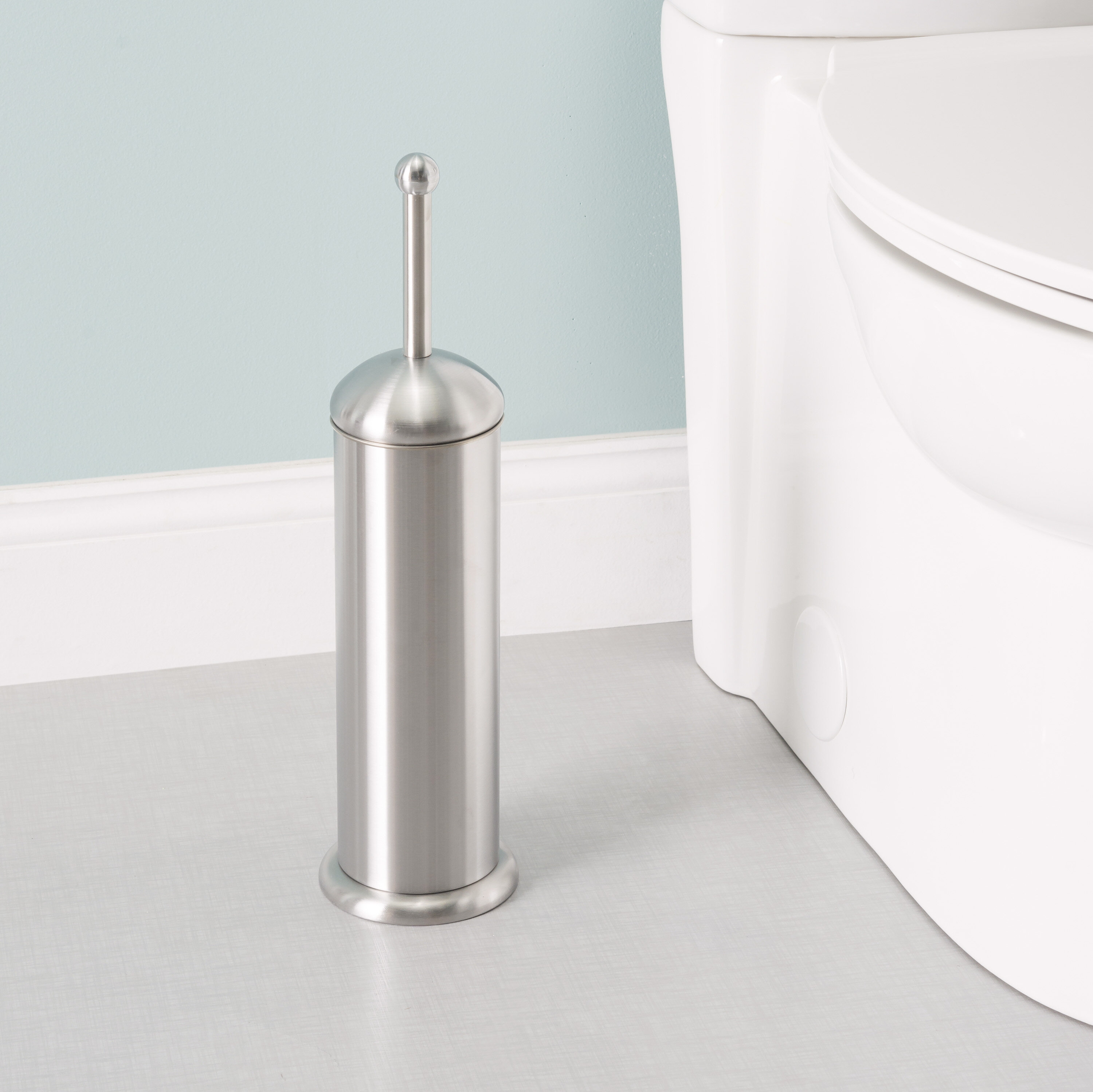 Bathroom Toilet Brush Holder Silver Chrome Wall Mountable Stylish Discreet