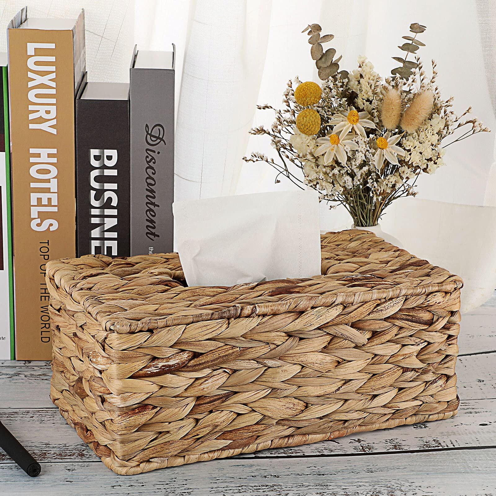 Woven Seagrass Tissue Box Cover Napkin Paper Holder Case for Room Car Office 