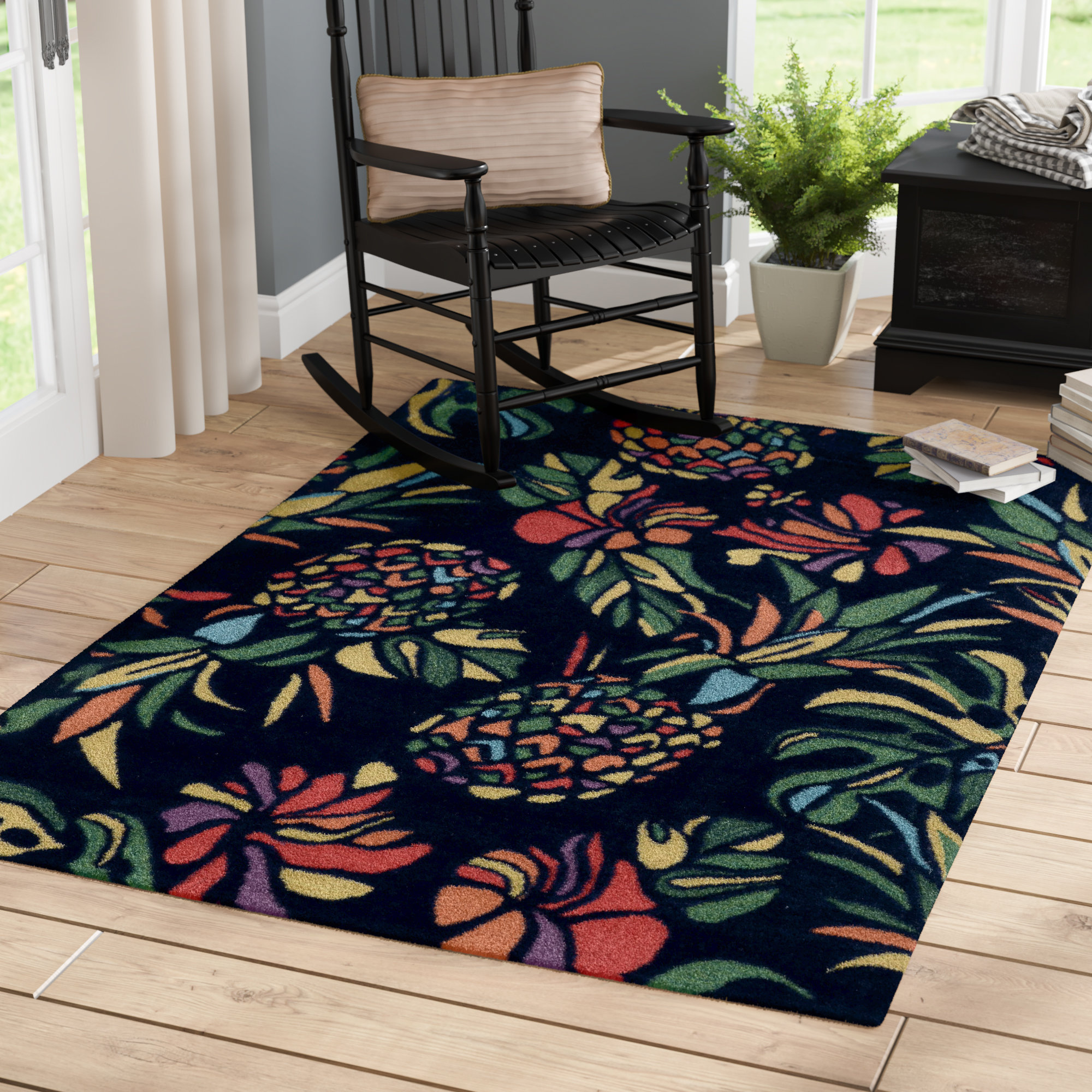 Bay Isle Home Ross Handmade Tufted Performance Navy/Green Rug & Reviews