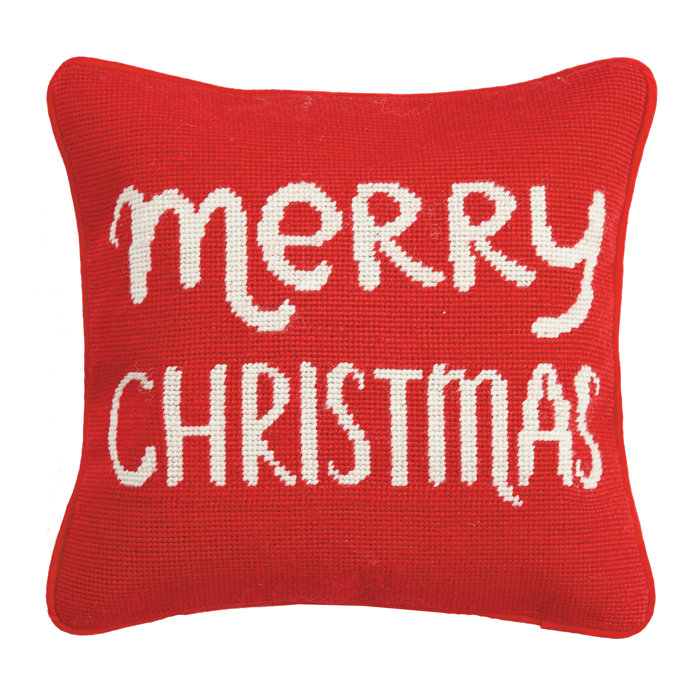 The Holiday Aisle Bertita Merry Christmas Needlepoint Throw Pillow