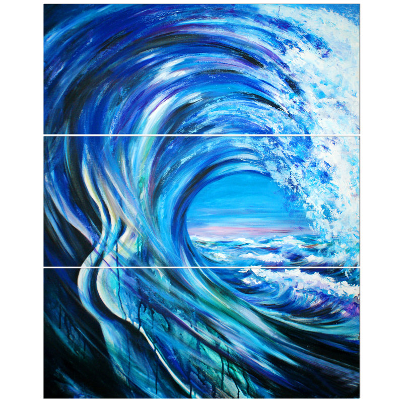 East Urban Home Large Blue Wave Oil Painting Print Multi Piece