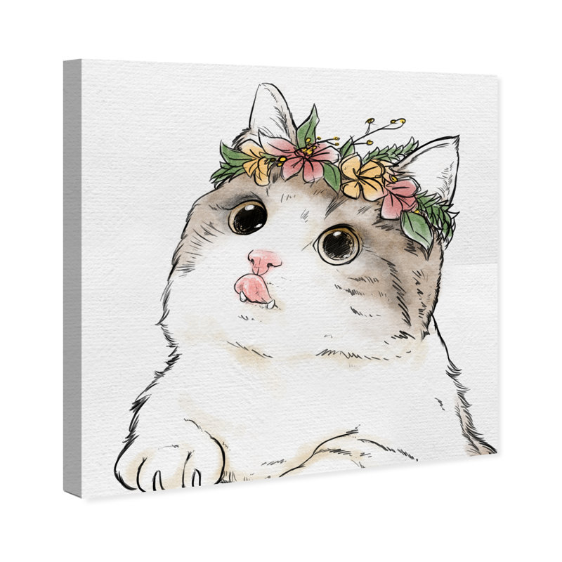 Ebern Designs Floral Crown Kitten By Oliver Gal Watercolor