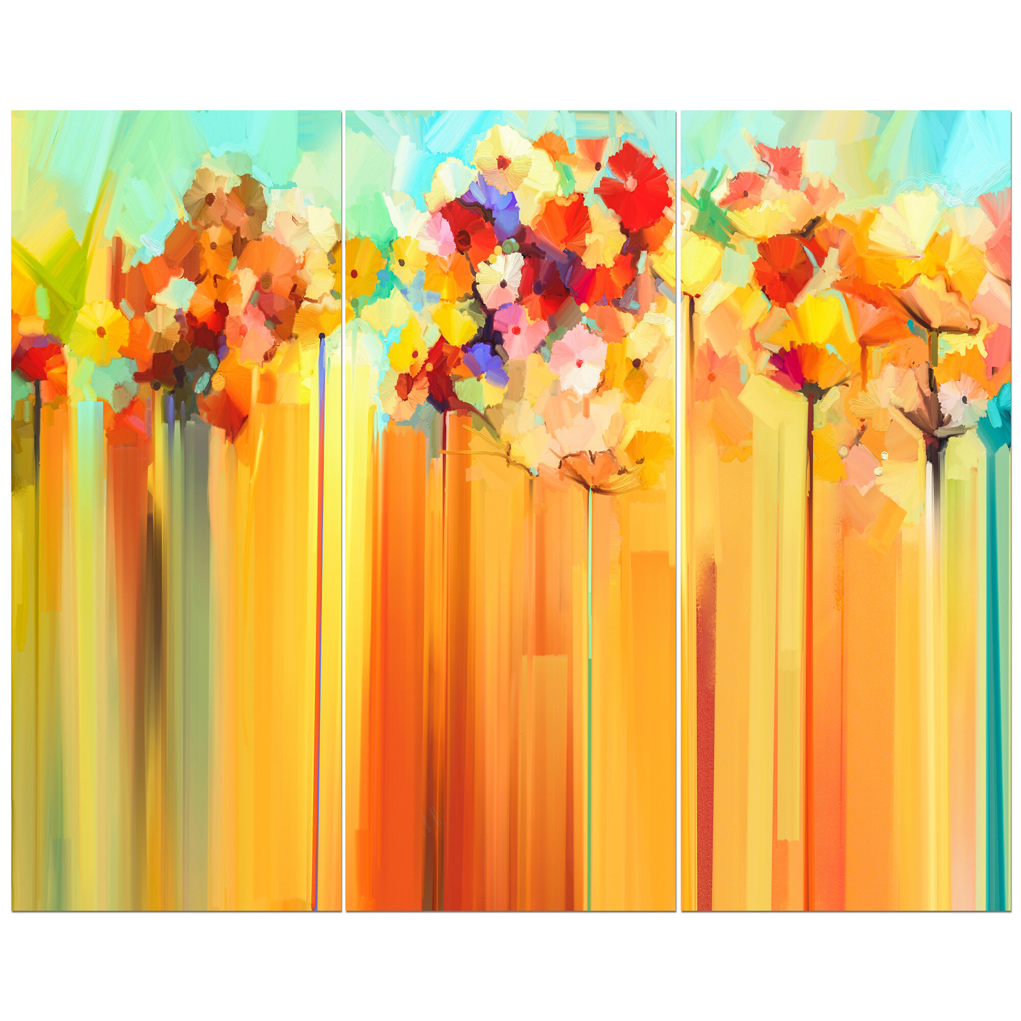 East Urban Home Yellow And Red Flower In Soft Color Oil Painting Print Multi Piece Image On Wrapped Canvas Wayfair