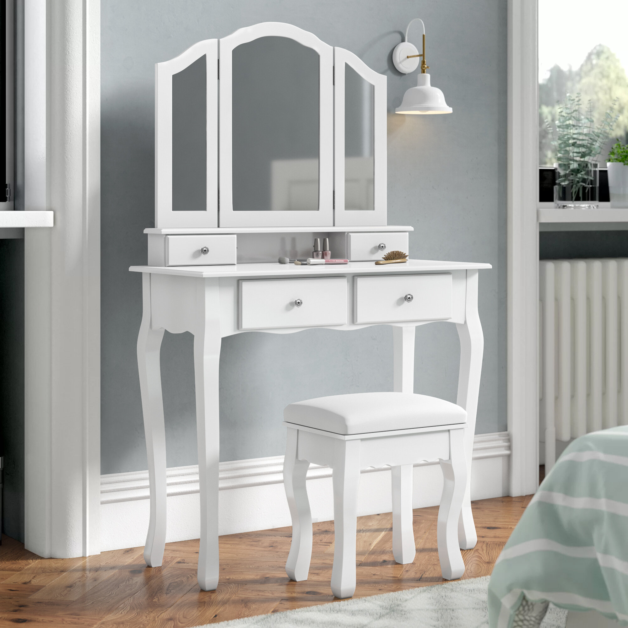 Lily Manor Amani Large Dressing Table Set With Mirror Reviews Wayfaircouk