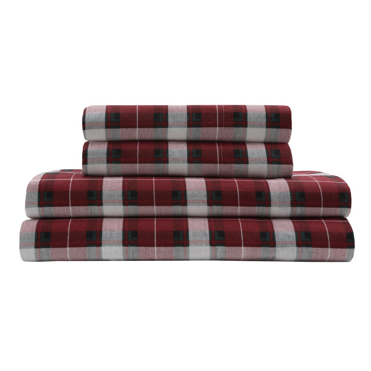 Gracie Oaks Chole 150 Thread Count Plaid 100 Cotton Flannel Sheet Set