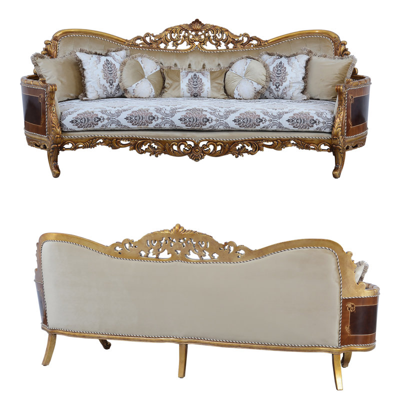 Astoria Grand Hand Carved Wood And Polyester Curved Sofa In Astoria Grand Hand Carved Wood And