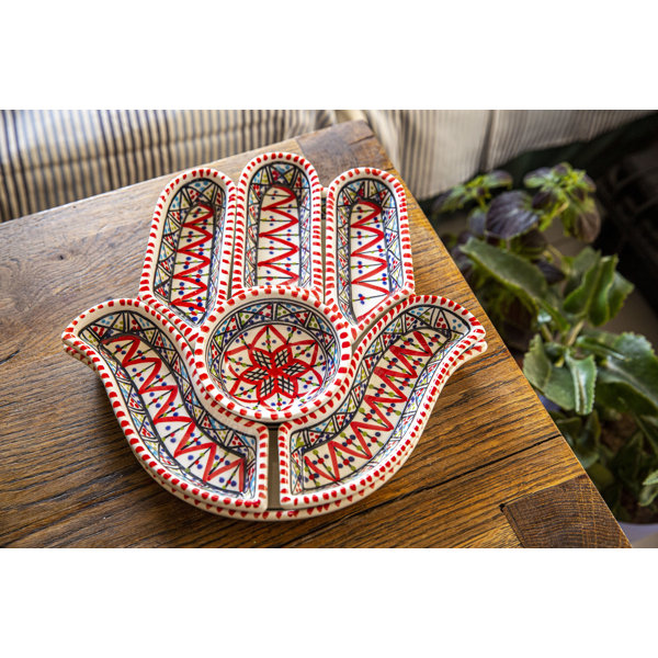 Blue Hamsa Plate-7 plates in 1-Serving Plate-Chip and Dip Set-Hand Made and Hand Painted-Mediterranean-Perfect Hostess Gift-Housewarming Gift-Engagement Gift-Wedding Gift