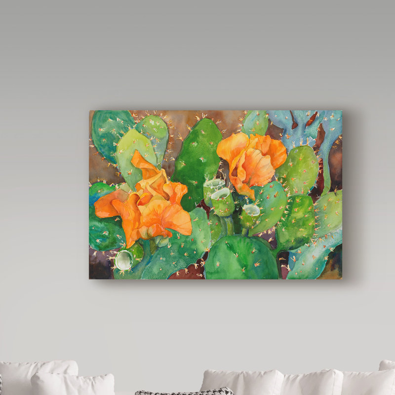 Trademark Art Blossoming Cactus Acrylic Painting Print On Wrapped Canvas Reviews Wayfair