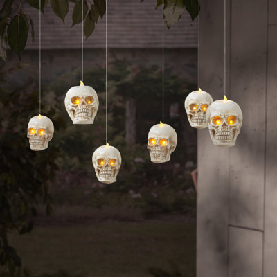 Set Of 4 Battery Operated Resin Hanging Skull Appear To Be Hanging In Mid-Air