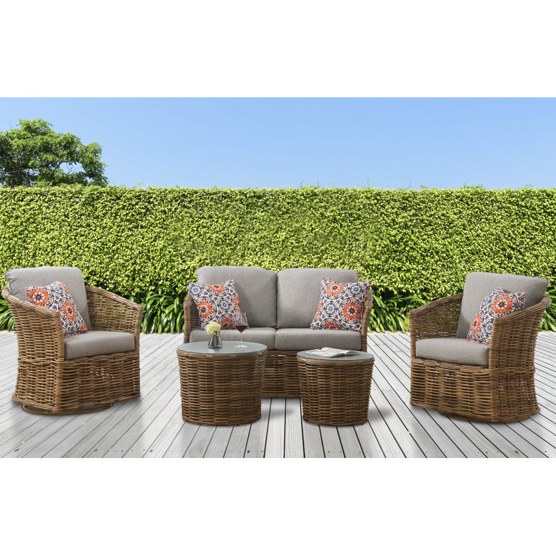 Bayou Breeze Isola 5 Piece Rattan Sofa Seating Group With Cushions Wayfair